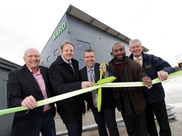 Officially opening Ward’s new and improved facility in Chesterfield: James Balfour, Toby Perkins MP, Donald Ward, Malcolm Richards, John Cundall